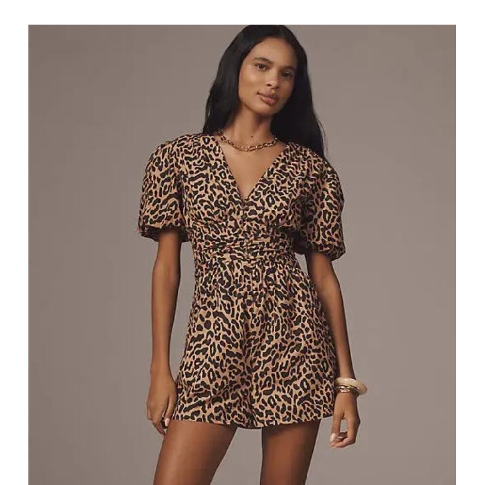 Anthropologie Katerina Leopard Print Romper Size M